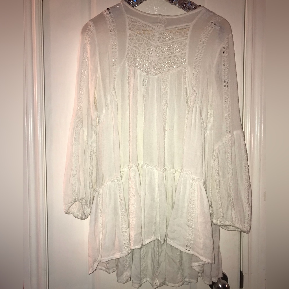 Free people eyelet dress white embroidered xs open back 0 2